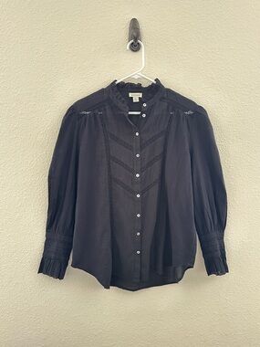 Sundance Louisa Black Embroidered Lace Button Down Shirt Boho Western M